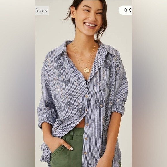 Pilcro Anthropologie Women’s Embroidered Buttondown size Small. NWT! Runs large - Picture 2 of 14